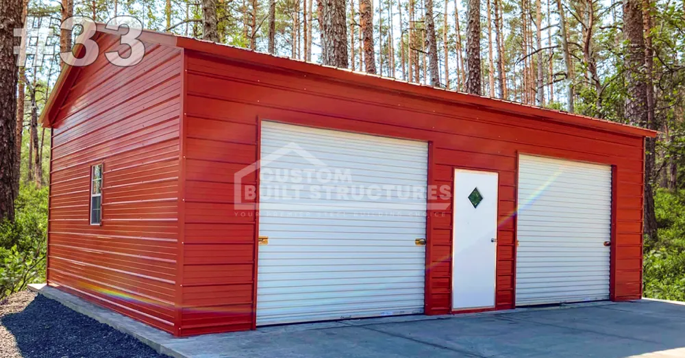 #33 24x36x10 Red Metal Double Garage