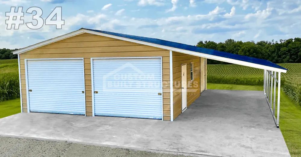 #34 36x31x9 Metal Garage w/Lean-To