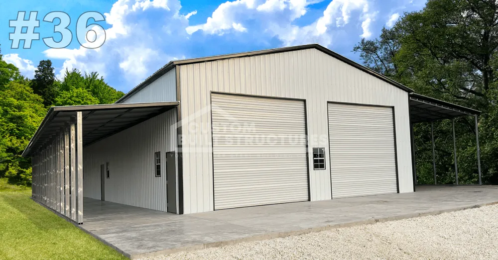 #36 54x61x14 Metal Warehouse Building w/Two Lean-tos